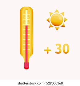 Thermometer with red indicator on a white background