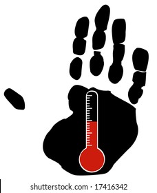 thermometer rising on the imprint of a hand