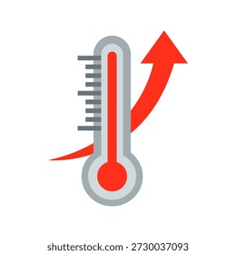 Thermometer with rising red arrow for global warming crisis