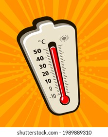 Thermometer with rising temperatures in hot weather. Vector illustration