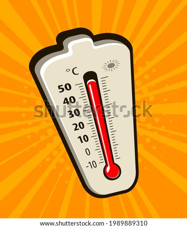 Thermometer with rising temperatures in hot weather. Vector illustration