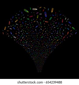 Thermometer salute stream. Vector illustration style is flat bright multicolored iconic symbols on a black background. Object source fountain done from random pictographs.