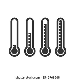 Thermometer with scale, cold and hot temperature indicator. Thermometer black isolated vector icon set.