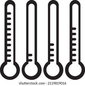 Thermometer mit Skala-, Kälte- und Warmtemperaturanzeiger. Thermometer schwarz einzelne Vektorsymbol Set..eps
