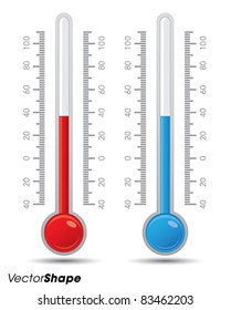 Thermometer with scale measuring heat and cold, vector illustration