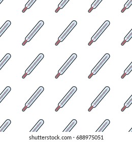 Thermometer seamless pattern in cartoon style isolated on white background vector illustration