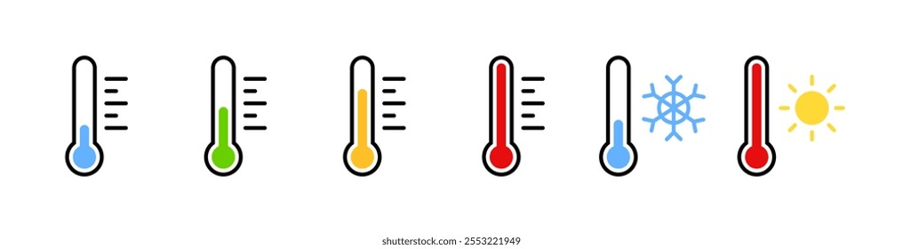 Thermometer set icons. Flat style. Vector icons.