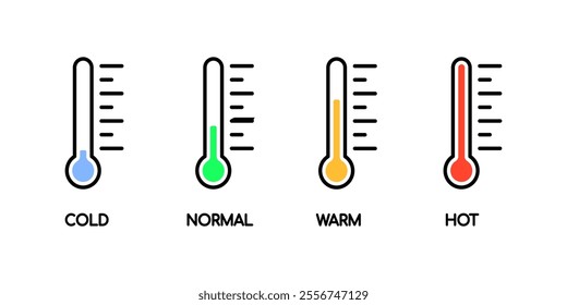 Thermometer set icons. Flat style. Vector icons.