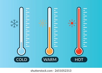Thermometer set icons. Flat style. Vector icons. temperature thermometer hot warm ice freeze cold weather icon color set.