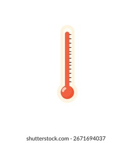 Un termómetro que muestra calor alto, ilustración plana simple, diseño de tres colores de gris claro, blanco roto y una columna roja apagada, simple e icónica, aislada sobre un fondo blanco sólido