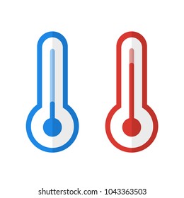 Thermometer showing hot or cold temperature.  Set of thermometers in flat style. Vector