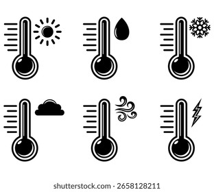 Thermometer showing temperature indicator weather hot wind cold cloudy silhouette hand drawn illustration