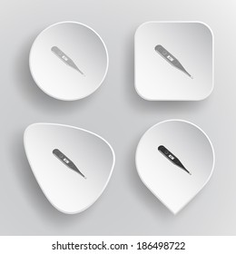 Thermometer. Shows 36.6 degrees Celsius. White flat vector buttons on gray background.