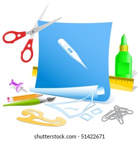 Termómetro. Muestra 36,6 grados Celsius. Plantilla de papel vector.