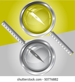 Thermometer. Shows 37 degrees Celsius. Vector magnifying glass.
