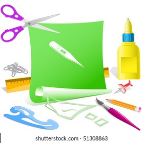 Thermometer. Shows 37 degrees Celsius. Vector paper template.