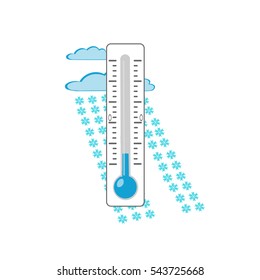 the thermometer shows cold cloudy weather
