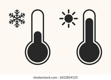 Sinal de termômetro. Controle Climático, Mudanças Climáticas. Símbolo de temperatura de ar quente e frio. Ícones do termômetro 