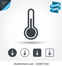 Thermometer sign icon. Temperature symbol. Circle and square buttons. Flat design set. Thank you ribbon. Vector