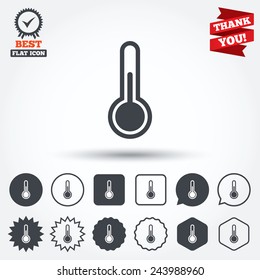 Thermometer sign icon. Temperature symbol. Circle, star, speech bubble and square buttons. Award medal with check mark. Thank you. Vector