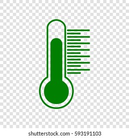 Thermometer sign illustration. Vector. Dark green icon on transparent background.