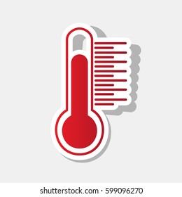 Thermometer sign illustration. Vector. New year reddish icon with outside stroke and gray shadow on light gray background.