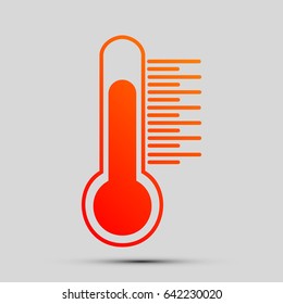 Thermometer sign illustration. Vector. Orange, red-yellow icon with shadow on gray background.