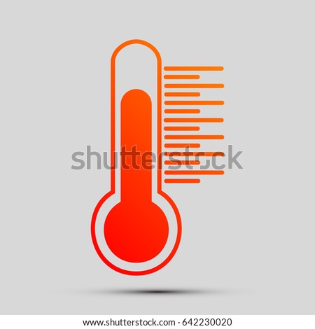 Thermometer sign illustration. Vector. Orange, red-yellow icon with shadow on gray background.