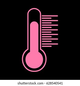 Thermometer sign illustration. Vector. Pink icon on black background.