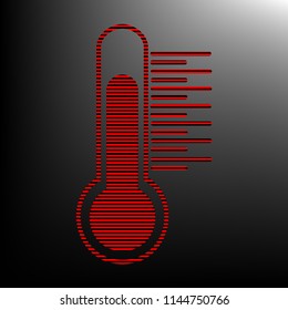 Thermometer sign illustration. Vector. Striped red and black icon at gradient blackish background. Zebra.