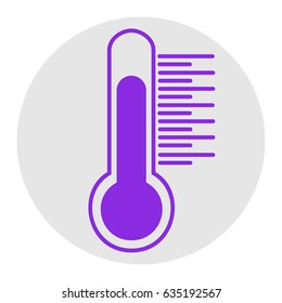Thermometer sign illustration. Vector. Violet flat icon on light gray circle at white background. Isolated.