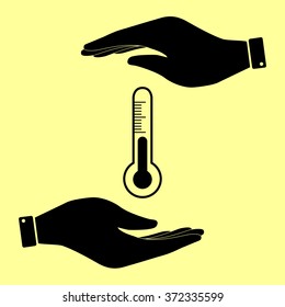 Thermometer sign. Save or protect symbol by hands.