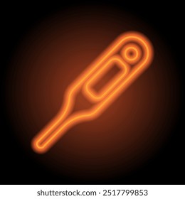 Thermometer simple icon. Flat design. Orange neon on black background.ai