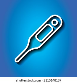 Thermometer simple icon. Flat desing. White icon with shadow on blue background.ai