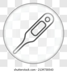 Thermometer simple icon. Flat desing. Glass button on transparent grid.ai