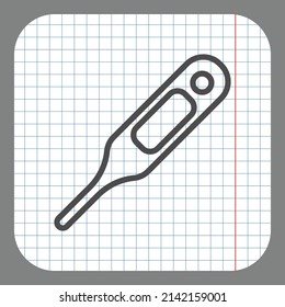 Icono termómetro simple. Diseño plano. En papel gráfico. Fondo gris.ai