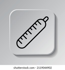 Thermometer simple icon vector. Flat desing. Black icon on square button with shadow. Grey background.ai