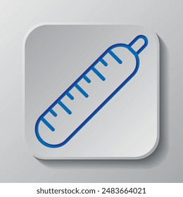 Thermometer simple icon vector. Flat design. Paper cut design. Cutted blue symbol with shadow. Gray badge button, gray background.ai
