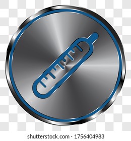 Thermometer simple icon vector on metal round button. Transparent grid