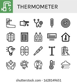 thermometer simple icons set. Contains such icons as Hot water, Bandage, Phonendoscope, Thermometer, Atmosphere, Winter, Chamber, Suppositories, can be used for web, mobile and logo