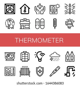 thermometer simple icons set. Contains such icons as Cooling system, Climate change, Temperature, Pharmacy, Healthcare, Bandage, Thermometer, can be used for web, mobile and logo