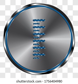 Thermometer simple vector icon on metal round button. Transparent grid