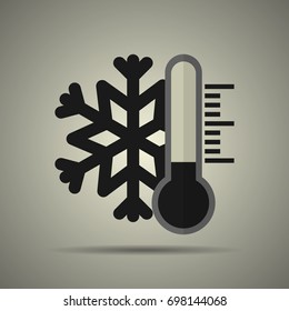 Thermometer and snowflake icon in flat style, black and white colors