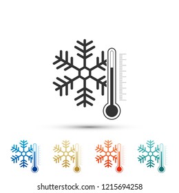 Thermometer with snowflake icon isolated on white background. Set elements in colored icons. Flat design. Vector Illustration