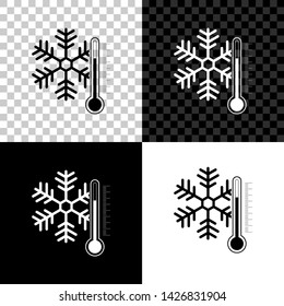 Thermometer with snowflake icon isolated on black, white and transparent background. Vector Illustration