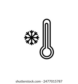 Thermometer and snowflake line icon, Cold winter weather sign flat black trendy style illustration on white background..eps