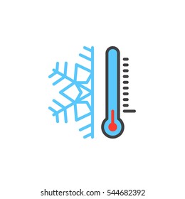 Thermometer and snowflake line icon, filled outline vector sign, linear colorful pictogram isolated on white. Cold temperature symbol, logo illustration