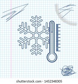 Thermometer with snowflake line sketch icon isolated on white background. Vector Illustration