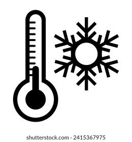 Thermometer with snowflake, low temperature.