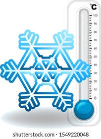 Thermometer and snowflake on white background illustration